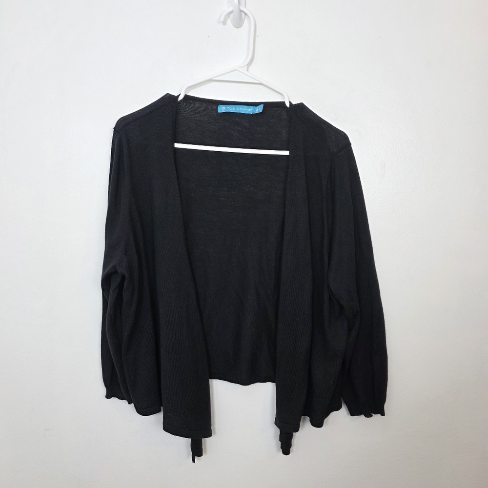 Tori Richard Classic‎ Black 3/4 Sleeve Quiet Luxury Minimalist Cardigan Size L